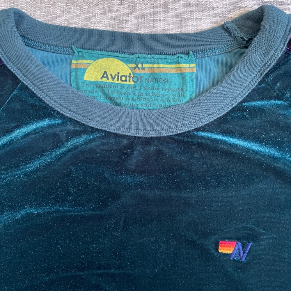 Aviator Nation Relaxed Velvet 5 Stripe Rainbow Sweatshirt Women XL Green $230 - Picture 5 of 13